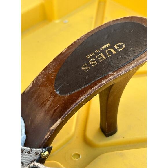 Guess Women's Tan Brown Logo Printed Platforms High Heels Size 7 Y2K 2000s - Picture 6 of 8